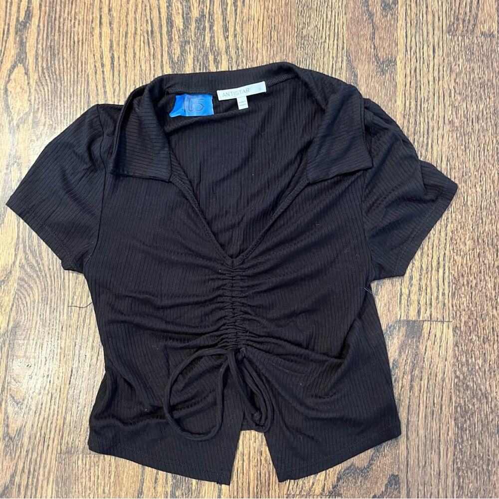 Antistar Black Crop Top Collared Tie Classic Party Cinch Women's Size Small